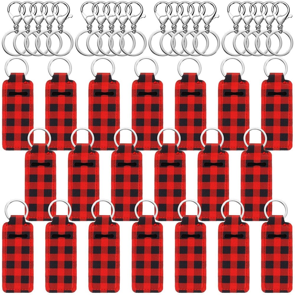4919 40 Buffalo Plaid Lipstick Holder Keychains Red and Black Lip Balm